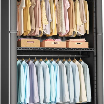 FUTASSI Black Clothing Rack with Dark Gray Cover. P1C Rolling Closets with Wheels. Metal Garment Rack for Hanging Clothes. Clothing Storage Wardrobe. 36.2 W x 16.5 D x 80.5 H. Load 450 Pounds