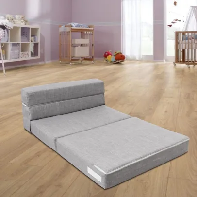 ANONER Folding Sleeper Chair Sofa Bed Lazy Couch with Pillow. Twin Size. Light Gray. Convertible Sleeper Chair and Foam Fold Out Chair Bed