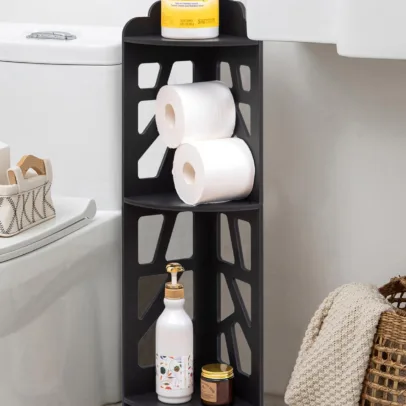 Corner Shelves.Corner Shelf Stand Waterproof Great for Bathroom Storage Tight Space.Small Shelf Stand Fit for Toilet Paper Holder Storage. Corner Tables for Small Space.Black
