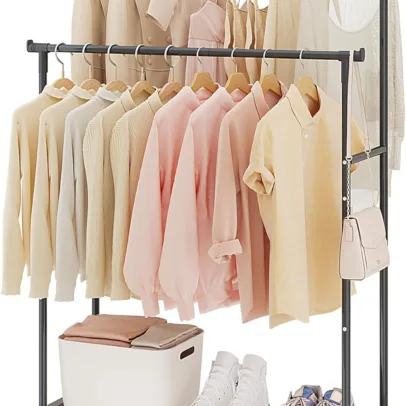 Calmootey Double Rods Clothes Garment Rack. Rolling Clothing Rack for Hanging Clothes. Coat Storage. Organizer for Bedroom. Livingroom. Apartments. Black