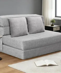 ANONER Folding Sleeper Chair Sofa Bed Lazy Couch with Pillow, Twin Size, Light Gray, Convertible Sleeper Chair and Foam Fold Out Chair Bed