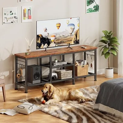 Furologee TV Stand for TVs up to 55 Inch, Entertainment Center with Open Storage Shelves, Media Console Table with Soundbar Shelf for Living Room, Bedroom, Rustic Brown